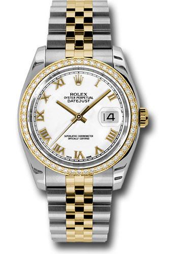 Rolex Datejust 116243 Steel and Yellow Gold Rolesor 36 52 Brilliant-Cut Diamond Bezel - White Roman Dial - Jubilee Bracelet - wrj