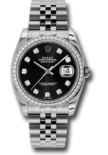 Rolex Datejust 116244 Steel and White Gold 36 52 Diamond Bezel - Black Diamond Dial - Jubilee Bracelet - bkdj
