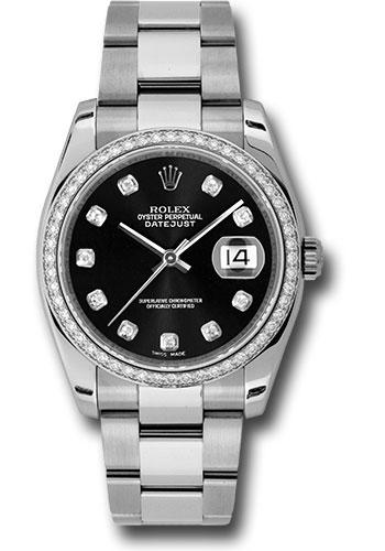 Rolex Datejust 116244 Steel and White Gold 36 52 Diamond Bezel - Black Diamond Dial - Oyster Bracelet - bkdo