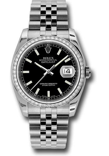 Rolex Datejust 116244 Steel and White Gold 36 52 Diamond Bezel - Black Index Dial - Jubilee Bracelet - bkij