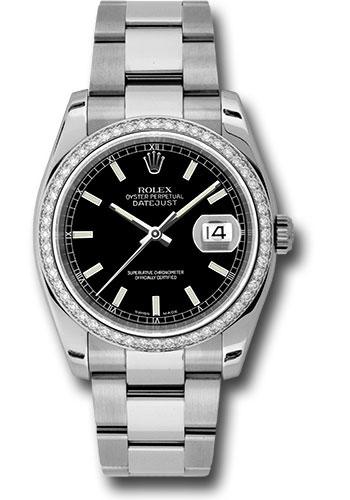Rolex Datejust 116244 Steel and White Gold 36 52 Diamond Bezel - Black Index Dial - Oyster Bracelet - bkio