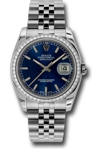 Rolex Datejust 116244 Steel and White Gold 36 52 Diamond Bezel - Blue Index Dial - Jubilee Bracelet - blij