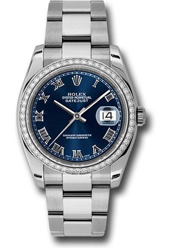 Rolex Datejust 116244 Steel and White Gold 36 52 Diamond Bezel - Blue Roman Dial - Oyster Bracelet - blro