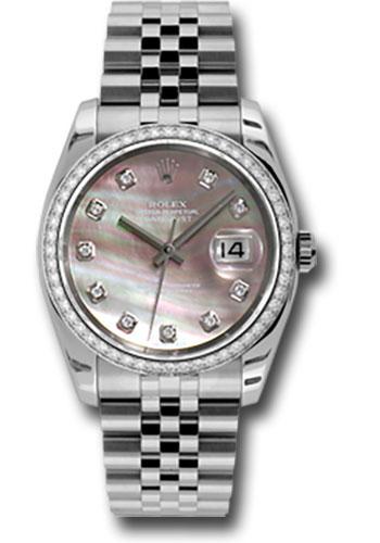 Rolex Datejust 116244 Steel and White Gold 36 52 Diamond Bezel - Dark Mother-Of-Pearl Diamond Dial - Jubilee Bracelet - dkmdj