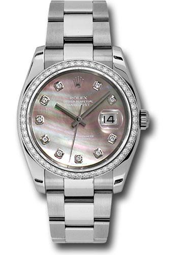 Rolex Datejust 116244 Steel and White Gold 36 52 Diamond Bezel - Dark Mother-Of-Pearl Diamond Dial - Oyster Bracelet - dkmdo
