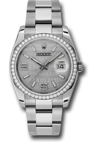 Rolex Datejust 116244 Steel and White Gold 36 52 Diamond Bezel - Silver Wave Diamond 6 And 9 Arabic Dial - Oyster Bracelet - swdao