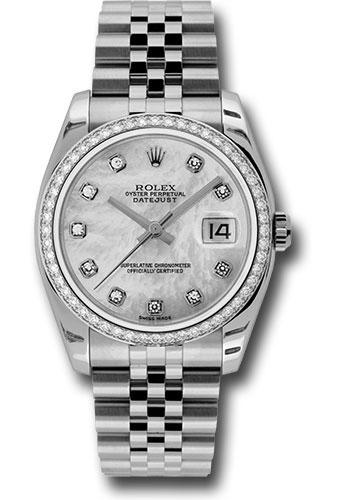 Rolex Datejust 116244 Steel and White Gold 36 52 Diamond Bezel - Mother-Of-Pearl Diamond Dial - Jubilee Bracelet - mdj