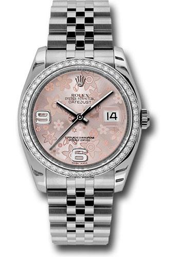 Rolex Datejust 116244 Steel and White Gold 36 52 Diamond Bezel - Pink Floral Arabic Dial - Jubilee Bracelet - pfaj