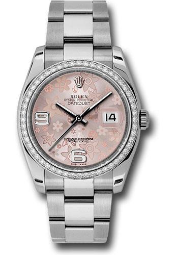 Rolex Datejust 116244 Steel and White Gold 36 52 Diamond Bezel - Pink Floral Arabic Dial - Oyster Bracelet - pfao Main image