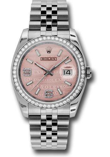Rolex Datejust 116244 Steel and White Gold 36 52 Diamond Bezel - Pink Wave Diamond 6 And 9 Arabic Dial - Jubilee Bracelet - pwdaj