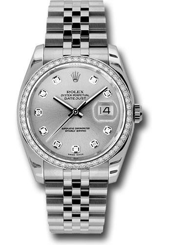 Rolex Datejust 116244 Steel and White Gold 36 52 Diamond Bezel - Silver Diamond Dial - Jubilee Bracelet - sdj