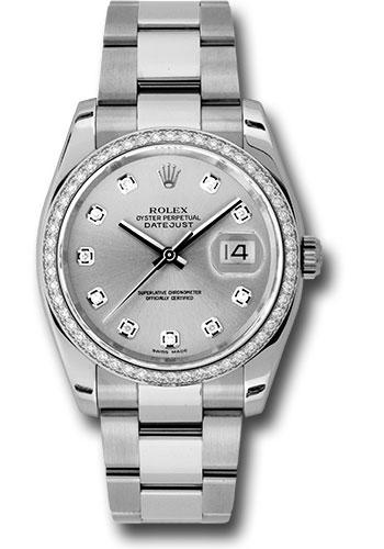 Rolex Datejust 116244 Steel and White Gold 36 52 Diamond Bezel - Silver Diamond Dial - Oyster Bracelet - sdo