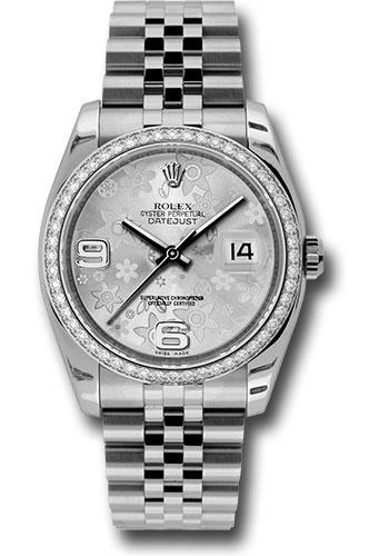 Rolex Datejust 116244 Steel and White Gold 36 52 Diamond Bezel - Silver Floral Arabic Dial - Jubilee Bracelet - sfaj Main image