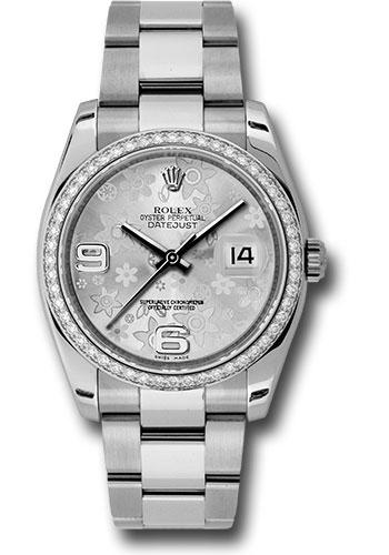 Rolex Datejust 116244 Steel and White Gold 36 52 Diamond Bezel - Silver Floral Arabic Dial - Oyster Bracelet - sfao Main image