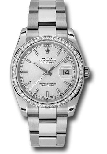Rolex Datejust 116244 Steel and White Gold 36 52 Diamond Bezel - Silver Index Dial - Oyster Bracelet - sio