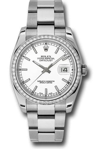 Rolex Datejust 116244 Steel and White Gold 36 52 Diamond Bezel - White Index Dial - Oyster Bracelet - wio