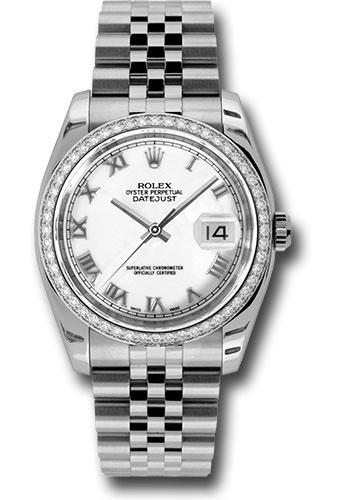 Rolex Datejust 116244 Steel and White Gold 36 52 Diamond Bezel - White Roman Dial - Jubilee Bracelet - wrj