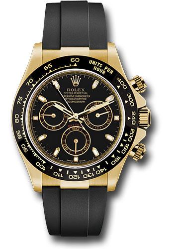 Rolex Cosmograph Daytona 116518LN Yellow Gold 40 Black Index Dial - Black Oysterflex Strap - bkof