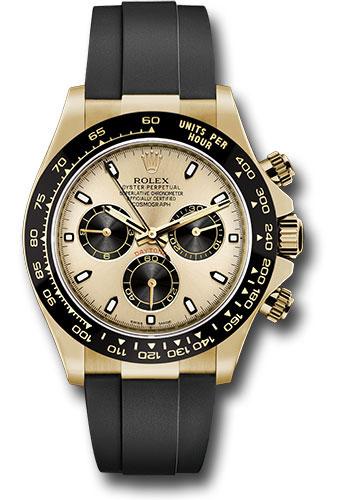 Rolex Cosmograph Daytona 116518LN Yellow Gold 40 Champagne And Index Dial - Black Oysterflex Strap - chbkof