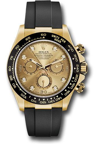 Rolex Cosmograph Daytona 116518LN Yellow Gold 40 Champagne Diamond Dial - Black Oysterflex Strap - chdof