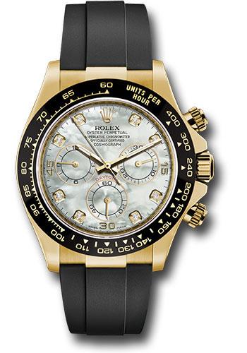 Rolex Cosmograph Daytona 116518LN Yellow Gold 40 White Mother-Of-Pearl Diamond Dial - Black Oysterflex Strap - mdof