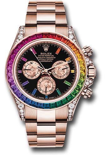 Rolex Cosmograph Daytona 116595RBOW Everose 40 36 Baguette-Cut Sapphires In Rainbow Graduation Bezel - Black Rainbow Sapphire Dial - bkgcs Main image