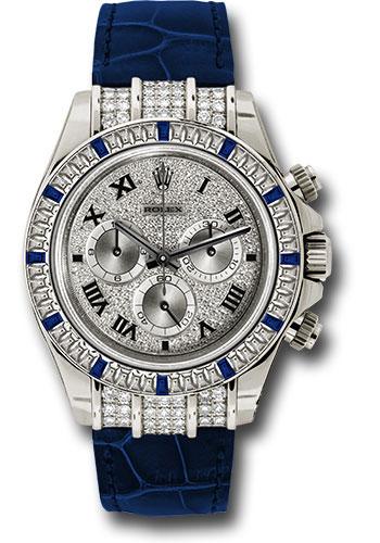 Rolex Cosmograph Daytona 116599 White Gold 40 Pave Diamond Enamel Roman Dial - Blue Leather Strap - 12 SA