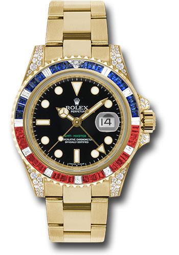 Rolex GMT-Master II 116758SARU Yellow Gold 40 Sapphire Ruby Diamond Bezel - Black Dial - Oyster Bracelet