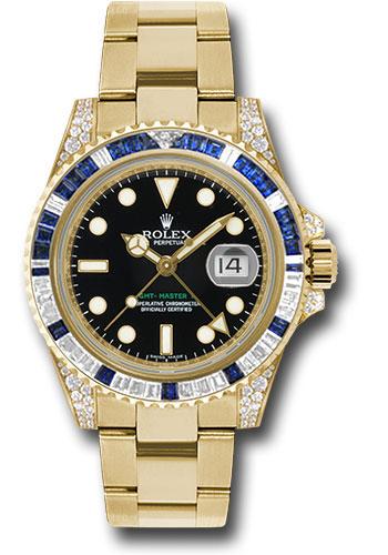 Rolex GMT-Master II 116758SA Yellow Gold 40 Diamond And Blue Sapphire Bezel - Black Dial - Oyster Bracelet Main image