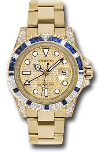 Rolex GMT-Master II 116758SA Yellow Gold 40 Diamond And Blue Sapphire Bezel - Pave Diamond Dial - Oyster Bracelet - pave