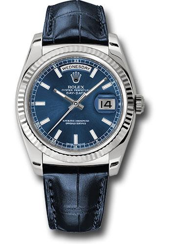 Rolex Day-Date 118139 White Gold 36 Fluted Bezel - Blue Index Dial - Blue Leather - bll Main image