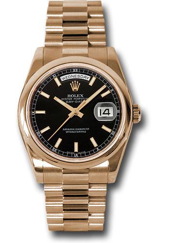 Rolex Day-Date 118205 Pink Gold 36 Domed Bezel - Black Index Dial - President Bracelet - bksp Main image