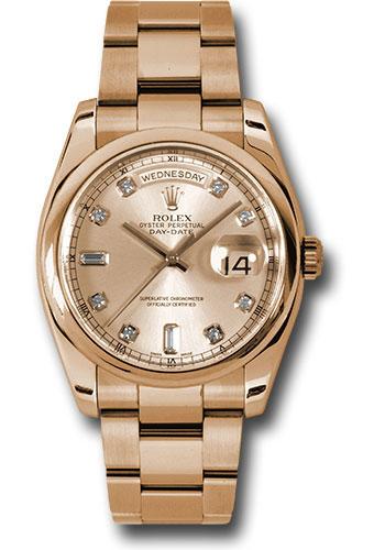 Rolex Day-Date 118205 Pink Gold 36 Domed Bezel - Pink Champagne Diamond Dial - Oyster Bracelet - chdo