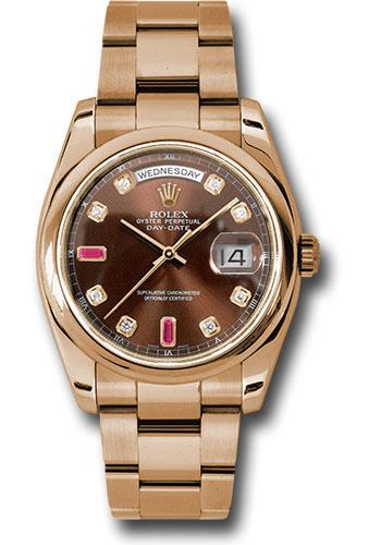 Rolex Day-Date 118205 Everose Gold 36 Domed Bezel - Chocolate Diamond And Ruby Dial - Oyster Bracelet - chodro Main image