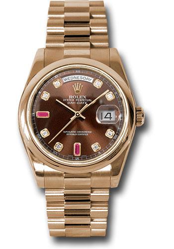 Rolex Day-Date 118205 Everose Gold 36 Domed Bezel - Chocolate Diamond And Ruby Dial - President Bracelet - chodrp Main image