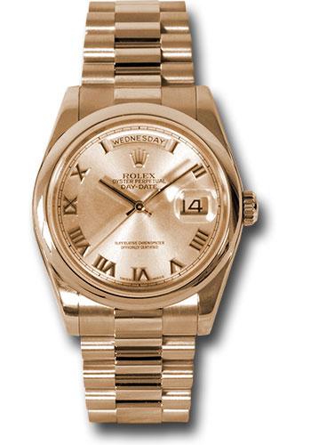 Rolex Day-Date 118205 Pink Gold 36 Domed Bezel - Pink Champagne Roman Dial - President Bracelet - chrp