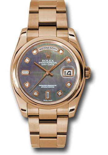 Rolex Day-Date 118205 Pink Gold 36 Domed Bezel - Dark Mother-Of-Pearl Diamond Dial - Oyster Bracelet - dkmdo