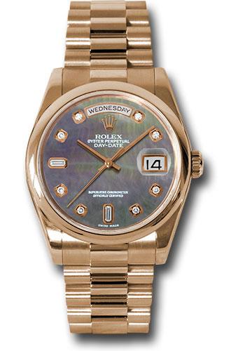 Rolex Day-Date 118205 Pink Gold 36 Domed Bezel - Dark Mother-Of-Pearl Diamond Dial - President Bracelet - dkmdp Main image