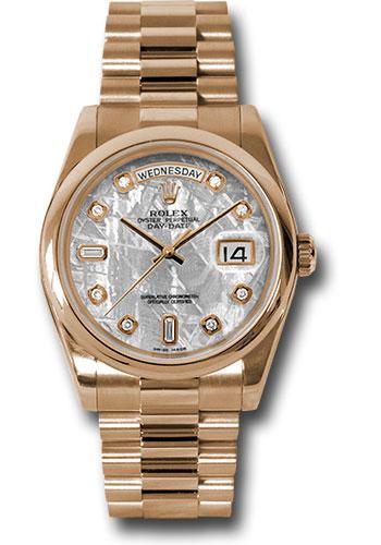 Rolex Day-Date 118205 Pink Gold 36 Domed Bezel - Meteorite Diamond Dial - President Bracelet - mtdp