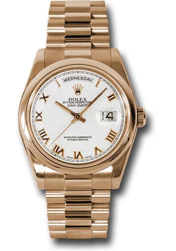 Rolex Day-Date 118205 Pink Gold 36 Domed Bezel - White Roman Dial - President Bracelet - wrp