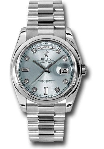 Rolex Day-Date 118206 Platinum 36 Domed Bezel - Glacier Blue Diamond Dial - President Bracelet - gladp