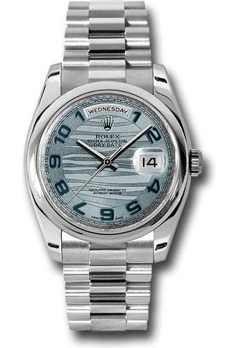 Rolex Day-Date 118206 Platinum 36 Domed Bezel - Ice Blue Wave Arabic Dial - President Bracelet - glawap Main image