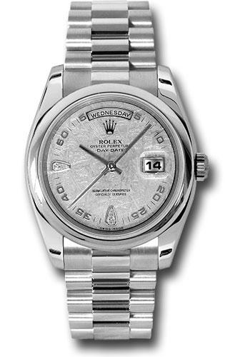 Rolex Day-Date 118206 Platinum 36 Domed Bezel - Meteorite Diamond Dial - President Bracelet - mtdp Main image