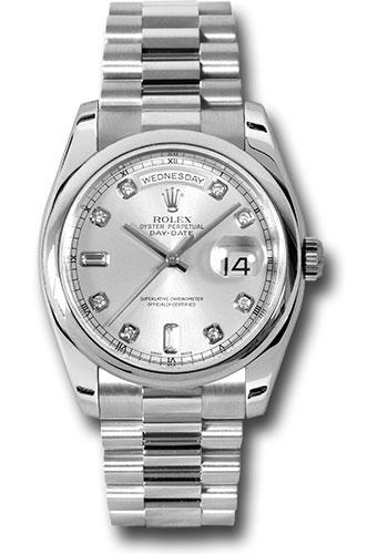 Rolex Day-Date 118206 Platinum 36 Domed Bezel - Silver Diamond Dial - President Bracelet - sdp Main image