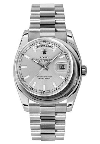 Rolex Day-Date 118206 Platinum 36 Domed Bezel - Silver Index Dial - President Bracelet - sip