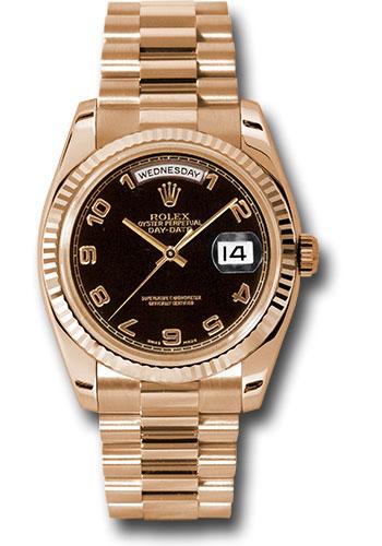 Rolex Day-Date 118235 Pink Gold 36 Fluted Bezel - Black Arabic Dial - President Bracelet - bkap