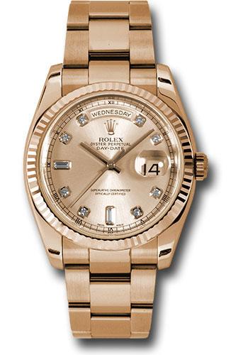Rolex Day-Date 118235 Pink Gold 36 Fluted Bezel - Champange Diamond Dial - Oyster Bracelet - chdo