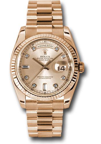 Rolex Day-Date 118235 Pink Gold 36 Fluted Bezel - Pink Champagne Diamond Dial - President Bracelet - chdp Main image