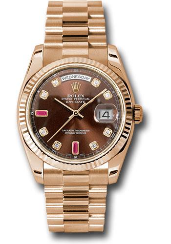 Rolex Day-Date 118235 Everose Gold 36 Fluted Bezel - Chocolate Diamond And Ruby Dial - President Bracelet - chodrp Main image