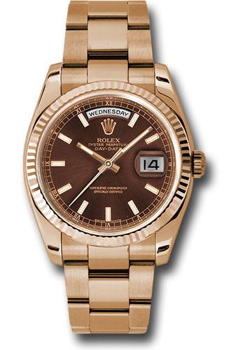 Rolex Day-Date 118235 Everose Gold 36 Fluted Bezel - Chocolate Index Dial - Oyster Bracelet - choio